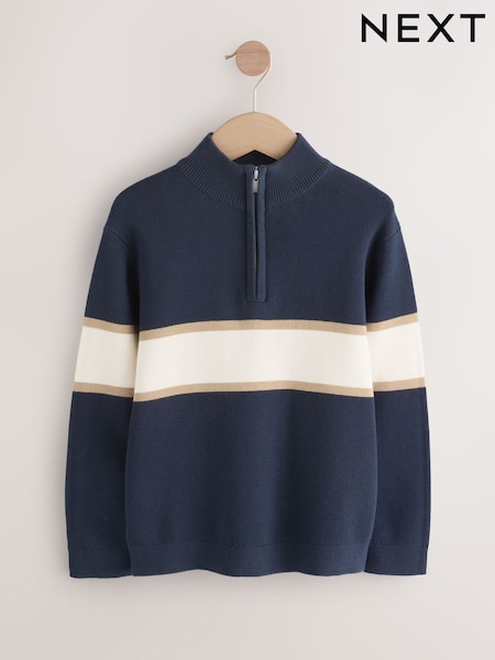 Navy Blue Colourblock Zip Neck Knitted Jumper (3-16yrs) (AY8621) | AED81 - AED107