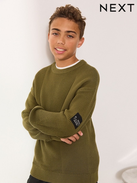 Khaki Green Utility Knitted Crew Neck Jumper (3-16yrs) (AY8623) | €20 - €26