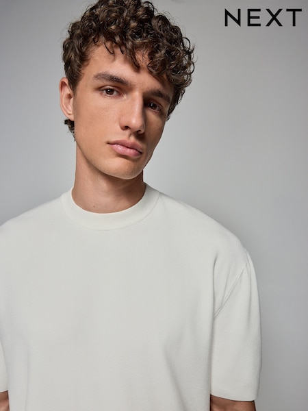 Ecru White Relaxed Fit EDIT Short Sleeve Premium Knitted Crew T-Shirt (AY8629) | €28