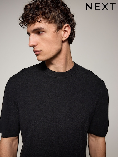 Black EDIT Relaxed Fit Short Sleeve Premium Knitted Crew T-Shirt (AY8641) | €30