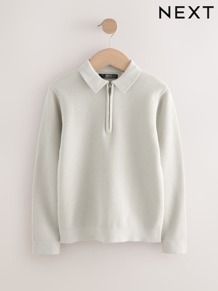 Grey Long Sleeve Zip Neck Knitted Polo Shirt (3-16yrs) (AY8644) | AED76 - AED102