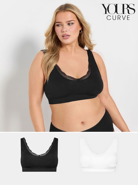 Yours Curve Black Seamfree Ribbed Lace Trim Bras 2 Pack (AY8711) | 1,682 UAH