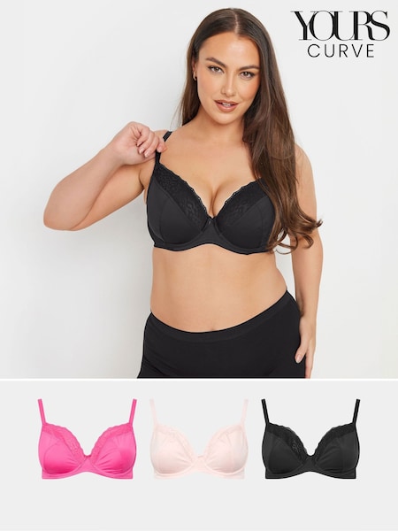 Yours Curve Pink Mesh Underwired Bras 3 Pack (AY8718) | OMR28