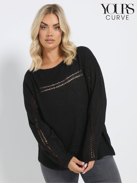 Yours Curve Black Knitted Pointelle Jumper (AY8733) | €42
