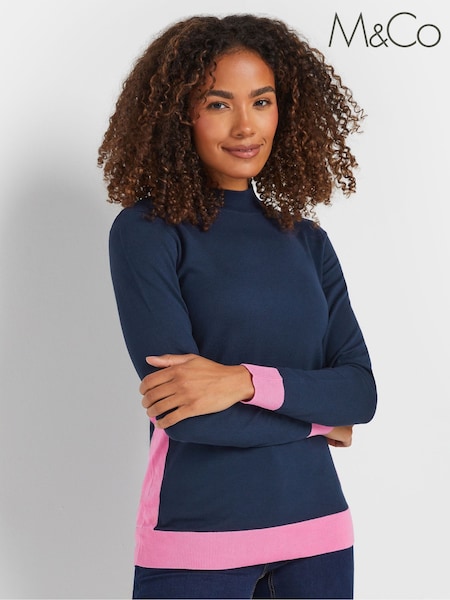 M&Co Navy Blue/Pink Colourblock Knitted Jumper (AY8734) | €36