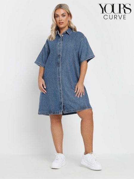 Yours Curve Blue Denim 100% Cotton Shirt Dress (AY8744) | €53