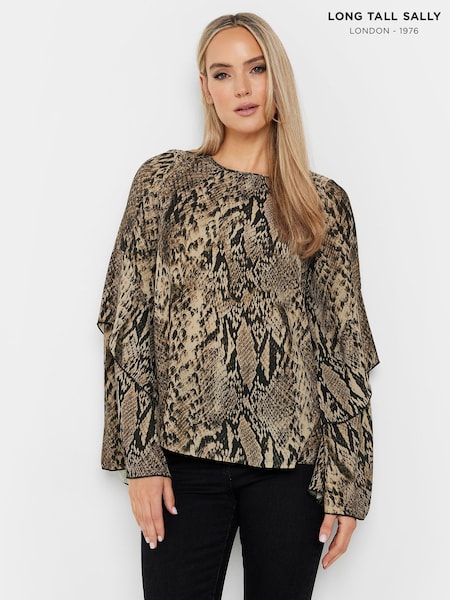 Long Tall Sally Snake Print Frill Sleeve Blouse (AY8745) | 268 LEI