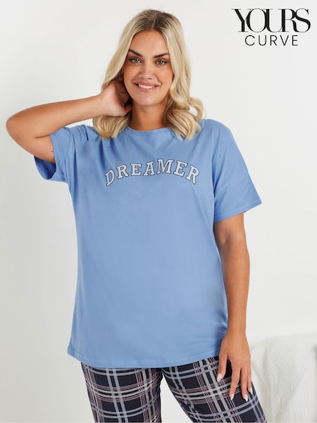 Yours Curve Blue Dreamer Sleep T-Shirt 100% Cotton Top (AY8747) | €26