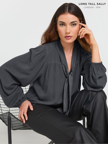 Long Tall Sally Grey Tie Neck Top (AY8792) | 1,802 UAH