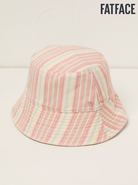 FatFace Pink Striped Bucket 100% Cotton Hat (AY8795) | €32