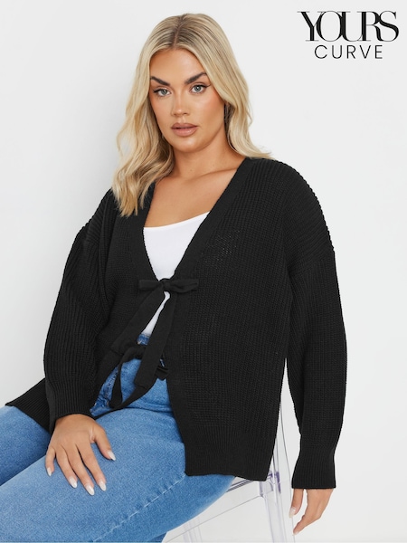 črna - Yours Curve Knitted Tie Front Cardigan (AY8799) | € 45