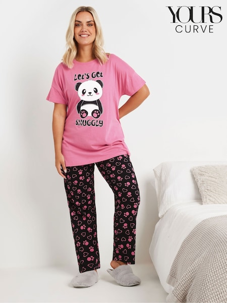 Yours Curve Pink Lets Get Snuggly Wide Leg 100% Cotton Pyjama Set (AY8811) | €35