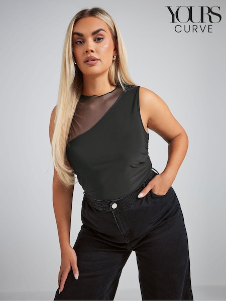 Yours Curve Black Limited Collection Asymmetric Mesh Bodysuit (AY8813) | R$ 285