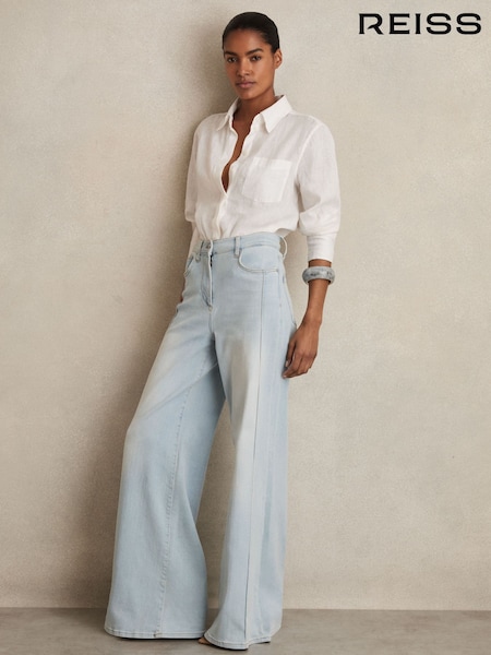 תכול - Reiss Heather Stretch Cotton Wide Leg Jeans (AY8838) | ‏1,225‏₪