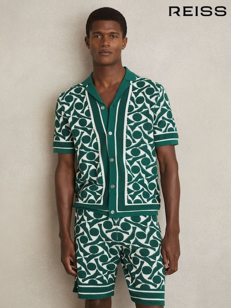 Reiss Green/White Edmonds Abstract Pattern Towelling Shirt (AY8840) | 882 QAR