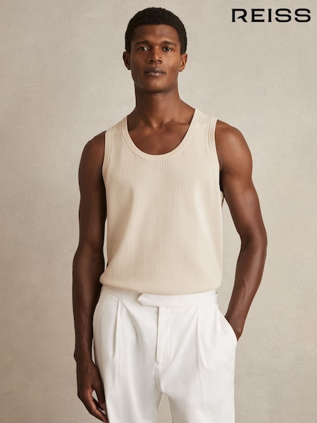 Reiss Off White Watson Textured Crew Neck Ribbed Vest (AY8844) | €99