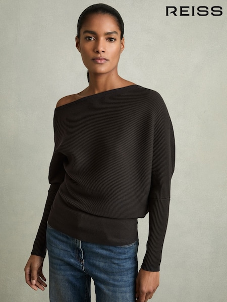 Maro Ciocolată - Reiss Lorna Asymmetric Draped Knitted Jumper (AY8863) | 908 LEI