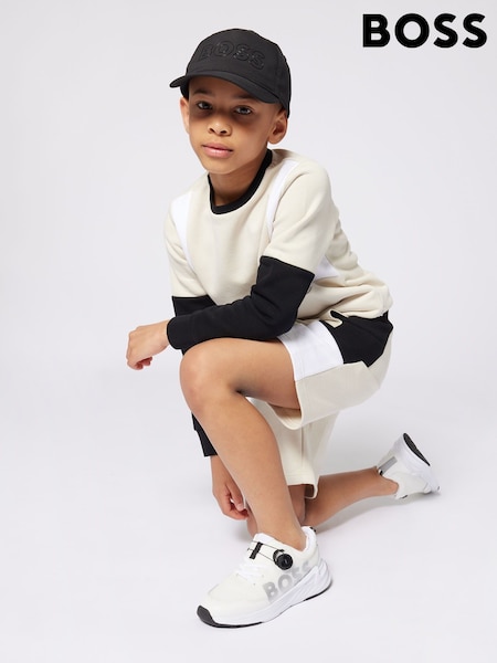 BOSS White Colourblock Panel Logo Jersey Shorts (AY8875) | €106