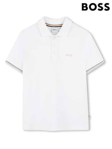 BOSS White Logo Short Sleeve Pique Polo Shirt (AY8899) | $135