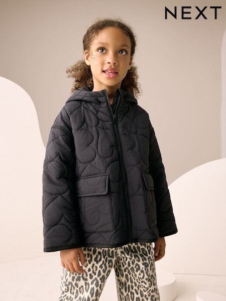 Black Shower Resistant Heart Quilt Padded Jacket (3-16yrs) (AY8922) | €32 - €44