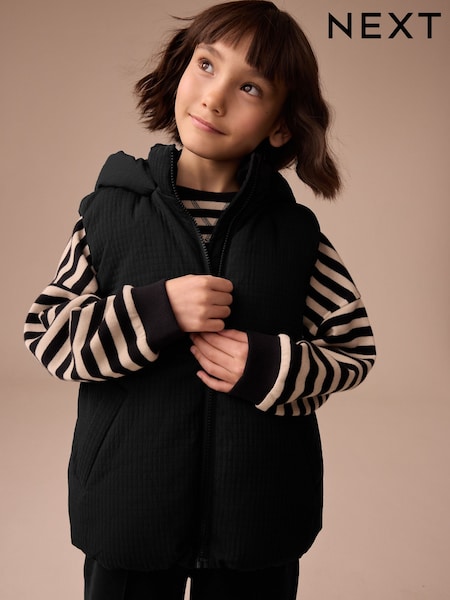 Black Textured Hooded Gilet (3-16yrs) (AY8933) | €48 - €63