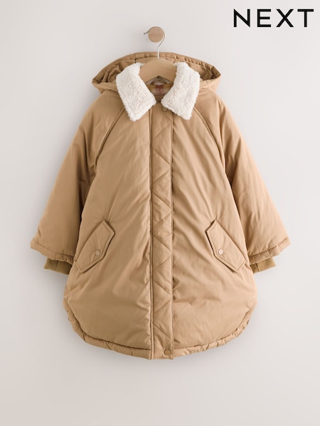 Tan Brown Shower Resistant Borg Collar Padded Coat (3-16yrs) (AY8951) | €53 - €66