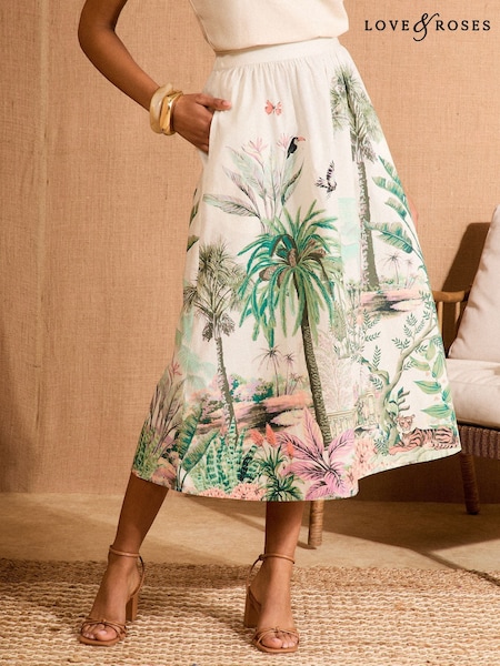 Love & Roses Scenic Printed Midi Skirt (AY8991) | 343 LEI