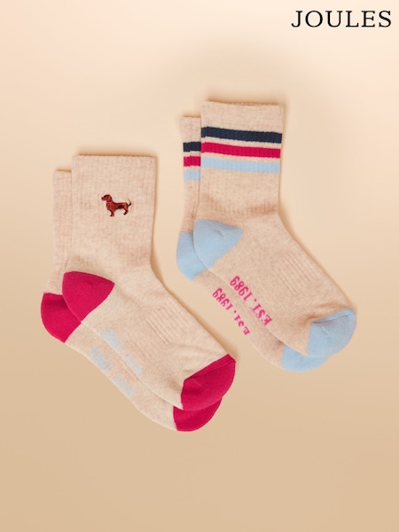 Joules Kids' Volley Cream/Blue Pack of Two Tennis Socks (AY9005) | R$ 80
