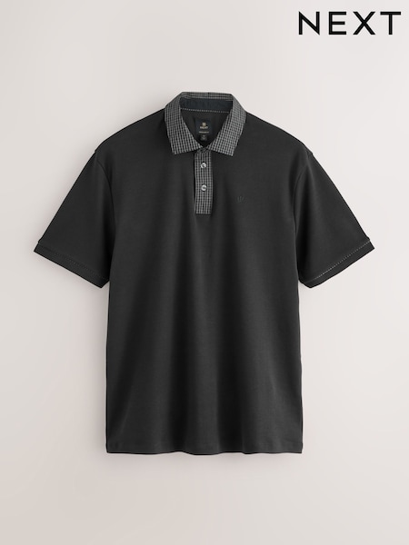 Black Check Short Sleeve Smart Collar Polo Shirt (AY9082) | €30