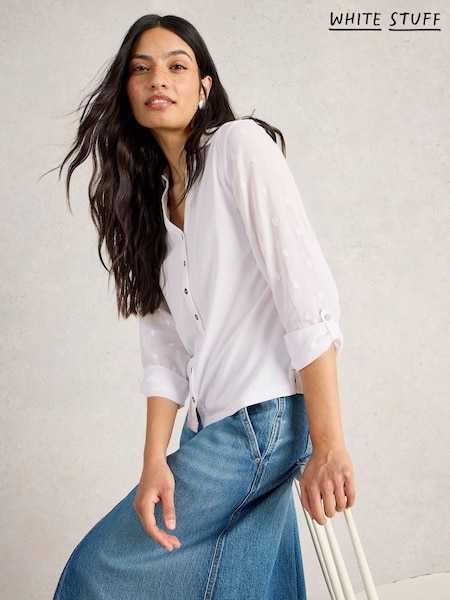 White Stuff White Annie Mix Jersey 100% Organic Cotton Shirt (AY9103) | 225 QAR