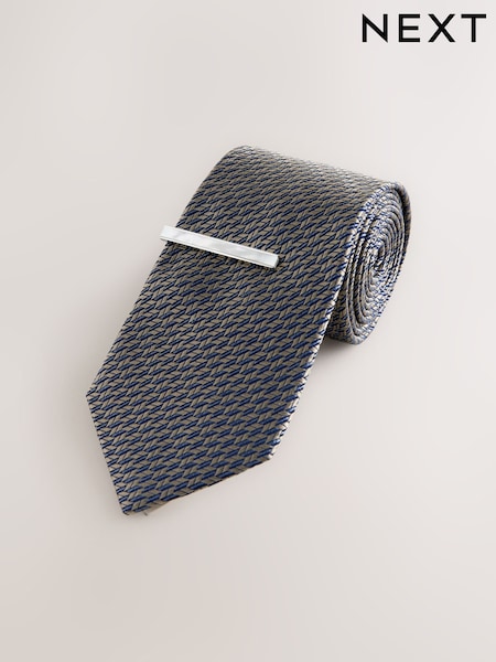 Neutral Wide Silk Tie With Tie Clip (AY9104) | €30