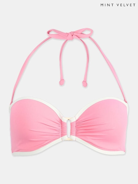 Mint Velvet Pink/White Italian Fabric Tipped Padded Bandeau Bikini Top (AY9129) | €49.50