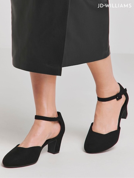 JD Williams Black Extra Wide Fit Two Part Heeled Shoes With Ankle Strap (AY9138) | €58