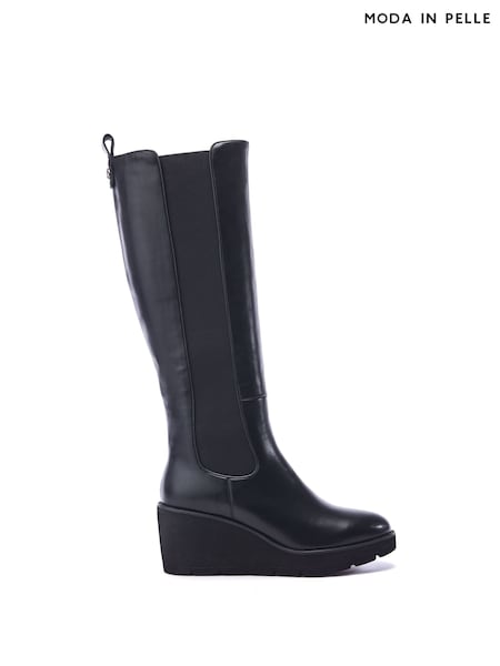 Moda in Pelle Sloanne Knee Length Wedge Heel Black Boots (AY9168) | AED521