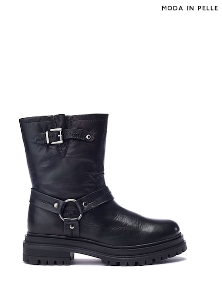 Moda in Pelle Olencia Biker Buckle Detailed Leather Cleated Sole Black Boots (AY9171) | R$ 1.570