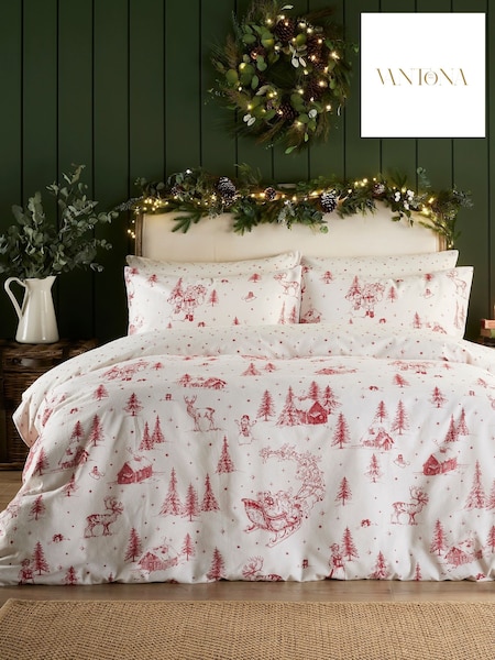 Vantona Red Brushed Santa Toile Quilt 100% Cotton Cover Set (AY9189) | $43 - $77