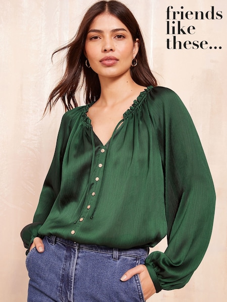 Friends Like These Green Long Sleeve Button Front Foil Shirt (AY9236) | €31