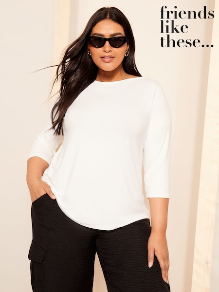 Branco - Friends Like These Ribbed Boat Neck Cotton Jersey T-Shirts 2 Pack (AY9249) | R$ 255