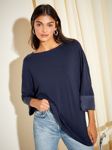 Friends Like These Soft Jersey Long Sleeve Satin Trim Tunic Top (AY9278) | ‏73 د.إ.‏