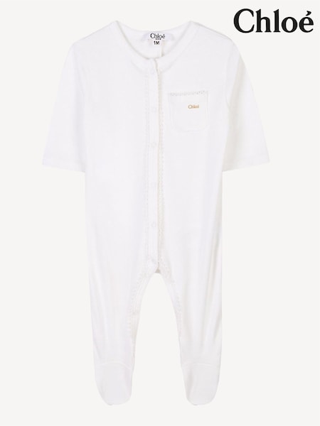 Chloé Baby Logo White Sleepsuit and Hat Set With Giftbox (AY9307) | AED815