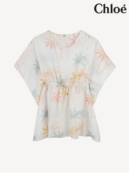 Chloé Cream Palm Tree Print Summer Dress (AY9316) | AED1,805