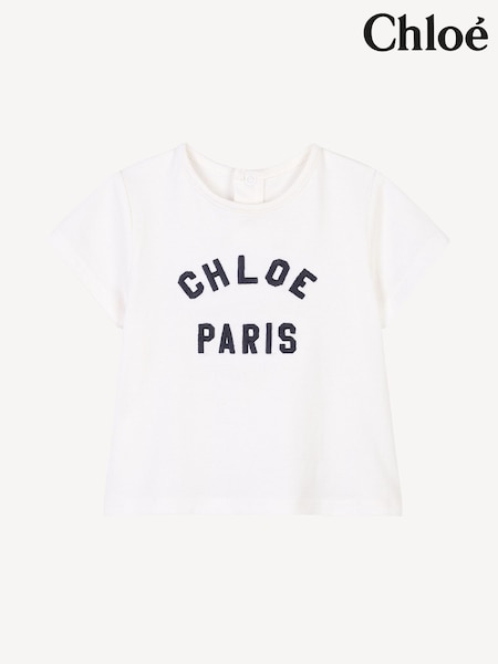 Chloé Baby Short Sleeve Paris Logo White T-Shirt (AY9320) | €133
