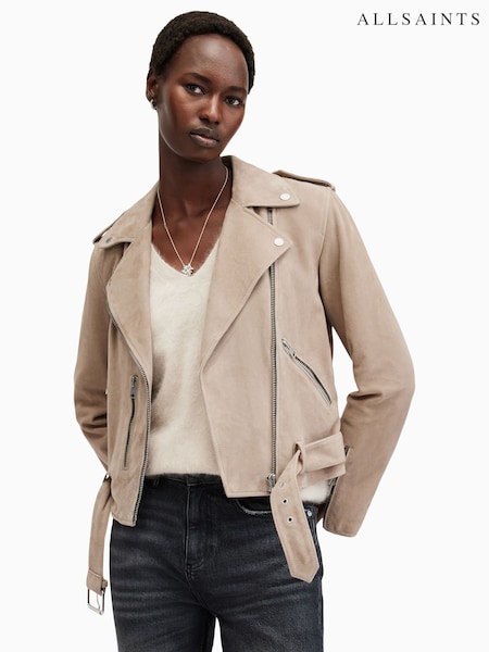 AllSaints Grey Suede Balfern Biker Jacket (AY9327) | ₪1,856