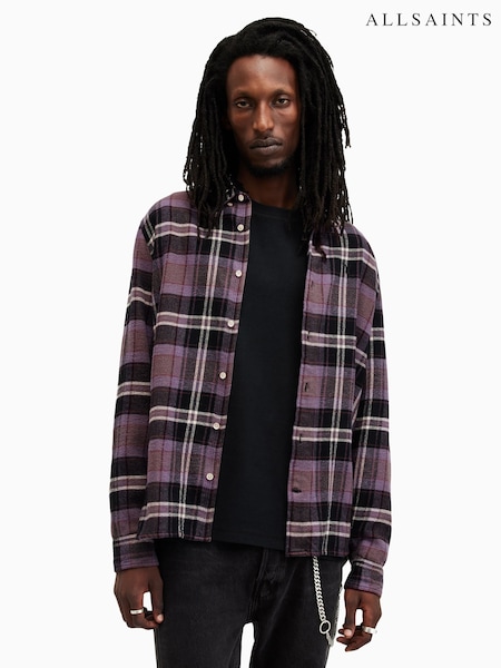 AllSaints Purple Buzzard Long Sleeves 100% Organic Cotton Shirt (AY9350) | €131