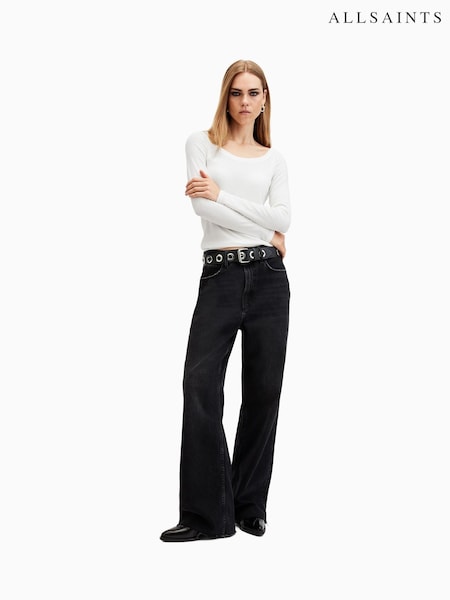 AllSaints White Rina Long Sleeve Scoop Neck T-Shirt (AY9357) | €70