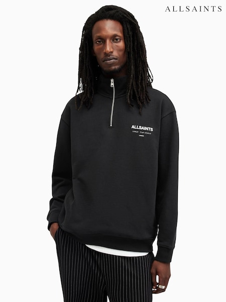 AllSaints Black Underground Half Zip 100% Organic Cotton Sweatshirt (AY9358) | €164