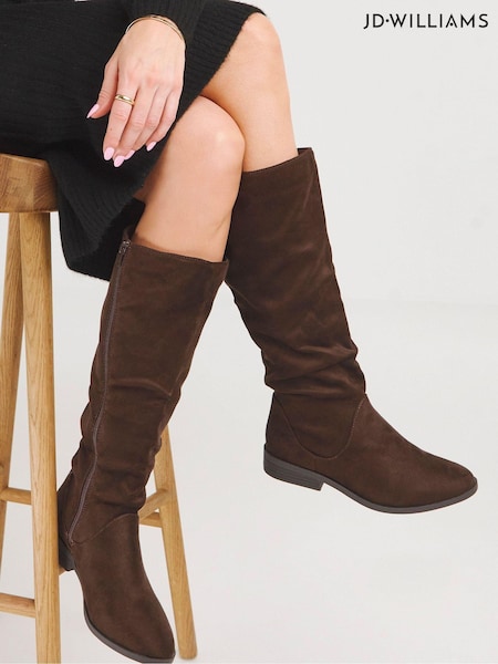 JD Williams Brown Standard Fit Microsuede Ruched Boots (AY9370) | €69