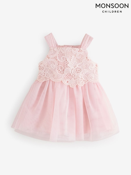 Monsoon Pink Baby Anna Long Sleeve Lacy Dress (AY9393) | ₪241 - ₪267