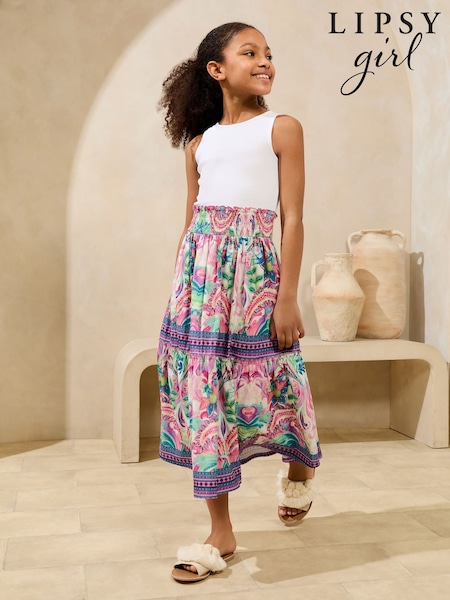 Λευκό Λαχούρι Τύπωμα/Στάμπα - Lipsy Jersey 2-in-1 Holiday Shop Dress (5-16yrs) (AY9423) | 49 € - 61 €