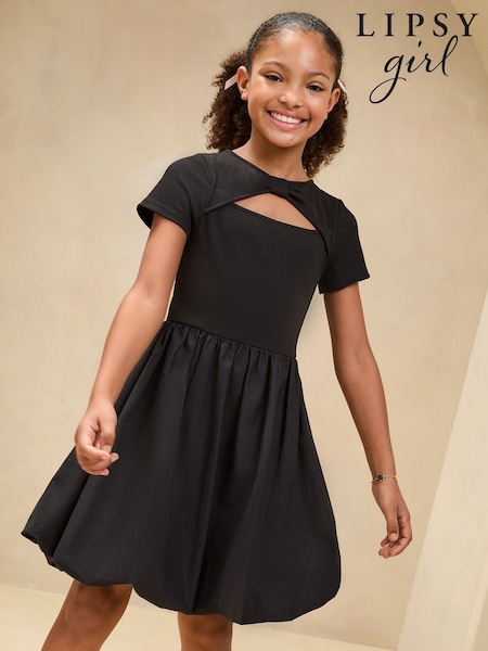 Lipsy Black Bubble Hem Short Sleeve Dress (5-16yrs) (AY9424) | SGD 64 - SGD 79